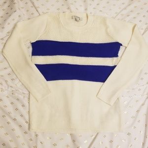 Forever21 knit crew neck sweater blue cream stripe